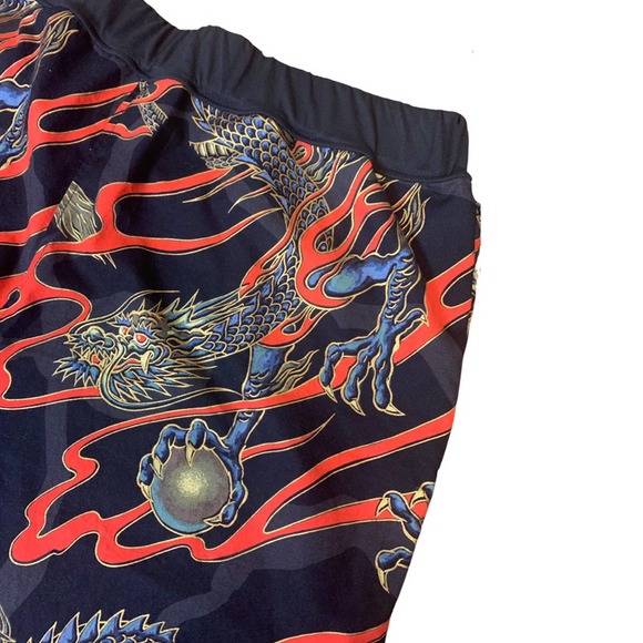 1 of 1 Reworked Dragon Pants, Joggers. Elastic waistband, dragon print, gold - Picture 5 of 7